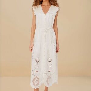 FARM Rio White Embroidered Midi Dress